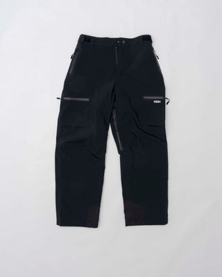 Black pants with zippers and pockets on a white background