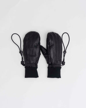BUSI Skeleton Gloves – black leather ski mittens with drawstrings