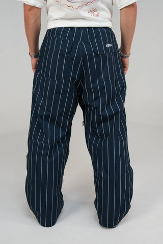 BUSI Biggie Pant Pinstripe snowboard and ski pants, back view on model