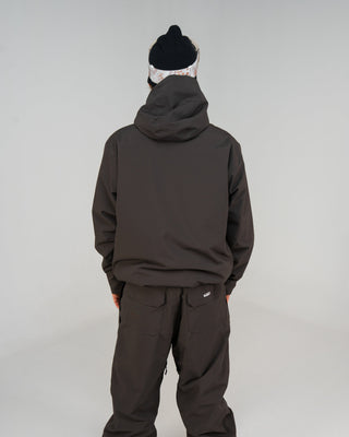 BUSI Core Jacket Brown snowboard and ski jacket, back view on model