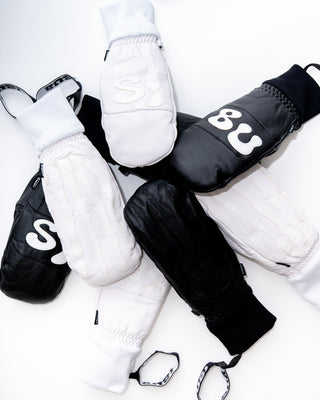 BUSI Skeleton Gloves Black snowboard and ski gloves, black and white pair