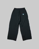 Black pants with a small logo on a white background
